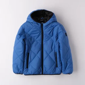 Giubbotto Imbottito Bambino Blu Scuro e Nero con Cappuccio