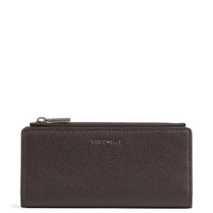 Portafoglio Coccinelle slim metallic soft  in pelle chocolate marrone