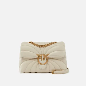 PINKO Borsa a tracolla Love Bag Puff media trapunta farfalla avorio