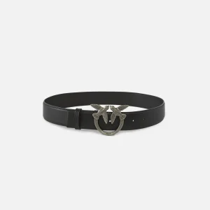 Cintura con fibbia logo 4cm Pinko nero argento