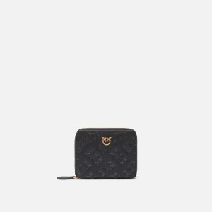 TAYLOR Portafoglio quadrato zip-around in pelle imprime PINKO nero