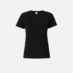 T-shirt maniche corte logo ricamato Pinko nero