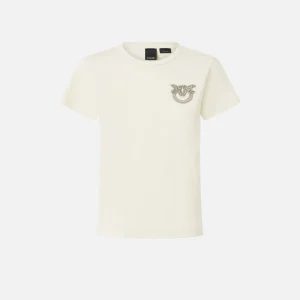 T-shirt maniche corte con ricamo gioiello Love Birds Pinko BIANCO
