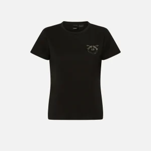 T-shirt maniche corte con ricamo gioiello Love Birds Pinko Nero