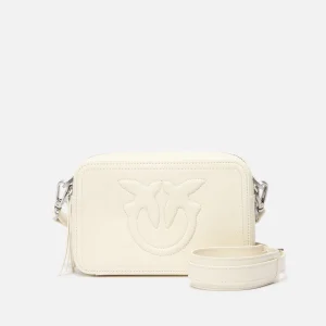 PINKO borsa camera case in pelle con logo in rilievo avorio