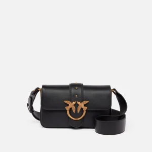 PINKO Borsa a spalla morbida Mini Love Bag in pelle nero oro