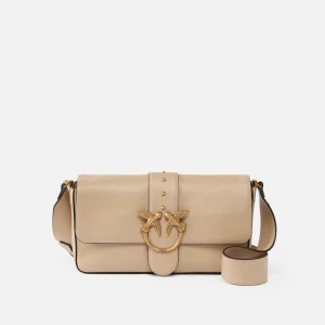 PINKO Borsa a spalla morbida Mini Love Bag grande in pelle beige grigio fumo