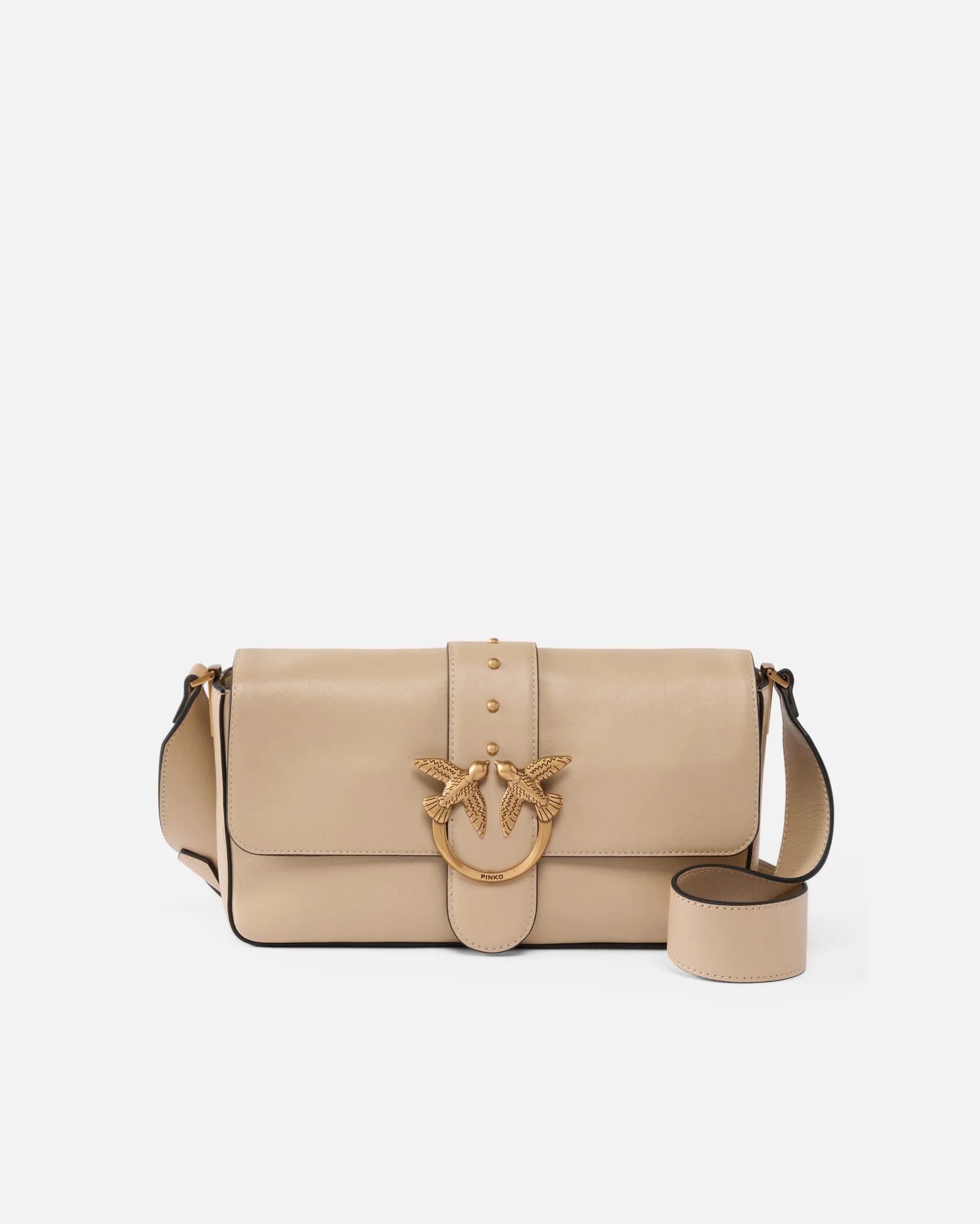 PINKO Borsa a spalla morbida Mini Love Bag grande in pelle beige grigio fumo - immagine 2