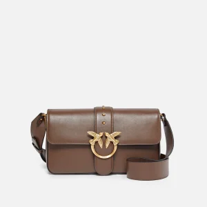 PINKO Borsa a spalla morbida Mini Love Bag in pelle marrone