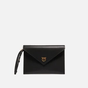 PINKO Pochette in pelle a mano con logo Love Birds nero oro