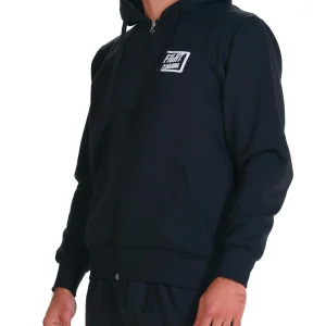 Felpa Basic Con Zip E Cappuccio Nero Logo Piccolo