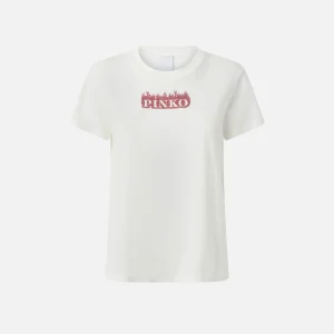 T-shirt stampa logo con fiamme Pinko bianco