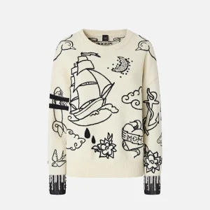 PINKO maglione girocollo in lana meniro bianco fantasia