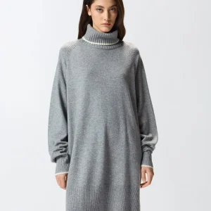 PINKO ABITO CORTO IN LANA MERINOS CON COLLO ALTO FOGO GRIGIO