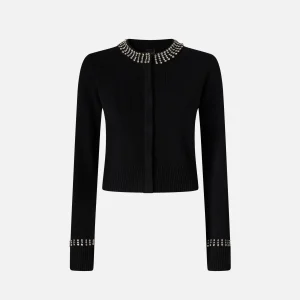 PINKO Cardigan girocollo con strass nero