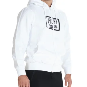 Felpa Basic Con Zip E Cappuccio Bianco