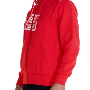 Felpa Basic Con Zip E Cappuccio Rosso