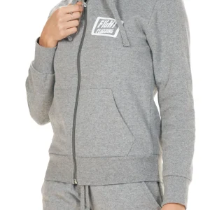 Felpa Basic Con Zip E Cappuccio Grigio Cenere
