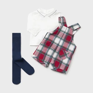 Completo 3 pezzi salopette quadri neonato