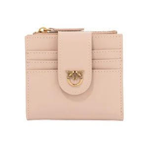 PINKO Portafoglio piccolo in pelle liscia con logo rosa cipria