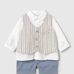 Completo pantaloncino e camicia con gilet neonato