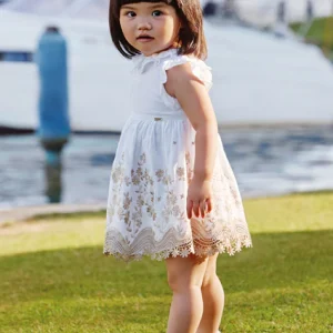 Vestito con ricamo e lino baby femmina