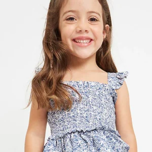 Blusa con bretelle punto smock cotone bambina
