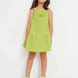 Vestito bretelle con ricami cotone bambina