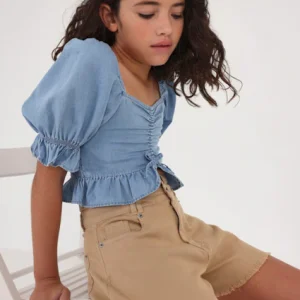 Pantaloncino vita alta cotone ragazza