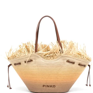 PINKO borsa in paglia large pagoda con inserti in pelle
