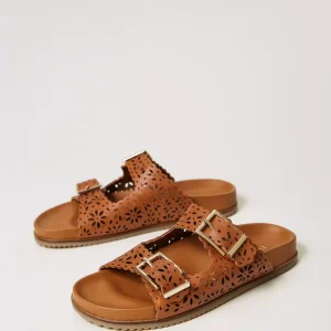 TWINSET ciabatta laserata in pelle cuoio