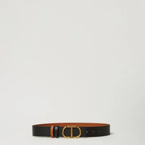Cintura reversibile in pelle con Oval T