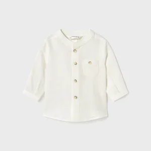 Camicia manica lunga collo coreano Panna