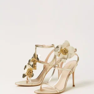 TWIN SET Sandali alti con fiore platino