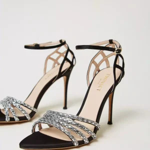 TWIN SET Sandali alti cage alti con strass nero