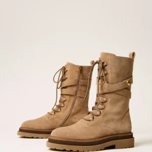 TWINSET STIVALETTO ANFIBIO IN PELLE SCAMOSCIATA ALPACA