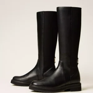 TWINSET stivale alto con elastico nero