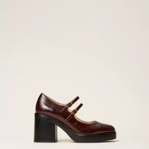 TWINSET Décolleté Mary Jane in pelle con cinturini burgundy