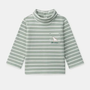 T-shirt verde a righe bianche e maniche lunghe per bambino