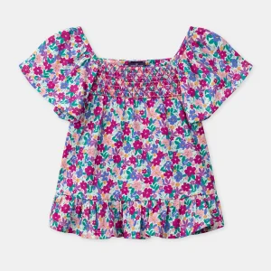 Blouse imprimé fleuri et manches volantes Fille