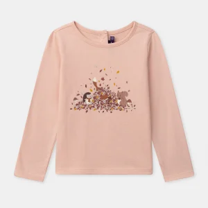 T-shirt Rosa a Maniche Lunghe con Stampa di Animali per Ragazze
