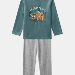 Pyjama vert et gris en velours Garçon