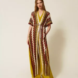 TWIN SET caftano lungo multicolor Red/Avocado Oil Green