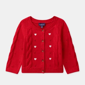 Cardigan rosso con ricami a cuore per bambine