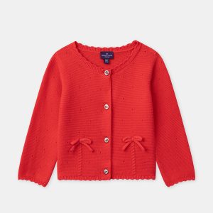 Cardigan rosso con fiocchi neonato bambina