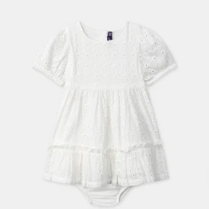 Abito + bloomer ricamato ecru bebè femmina
