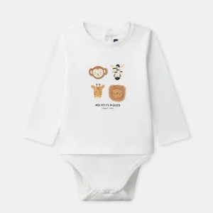 Body ecru con stampa di animali per neonati maschi