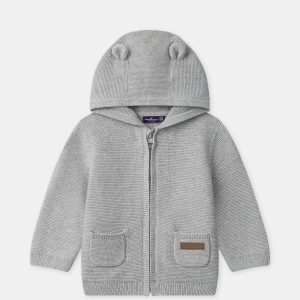 Cardigan grigio melange con cappuccio per bambini