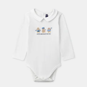 Body ecru con collo e maniche lunghe per bambino