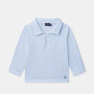 Camicia Strisce Blu Cielo e Crema Bebè Ragazzo